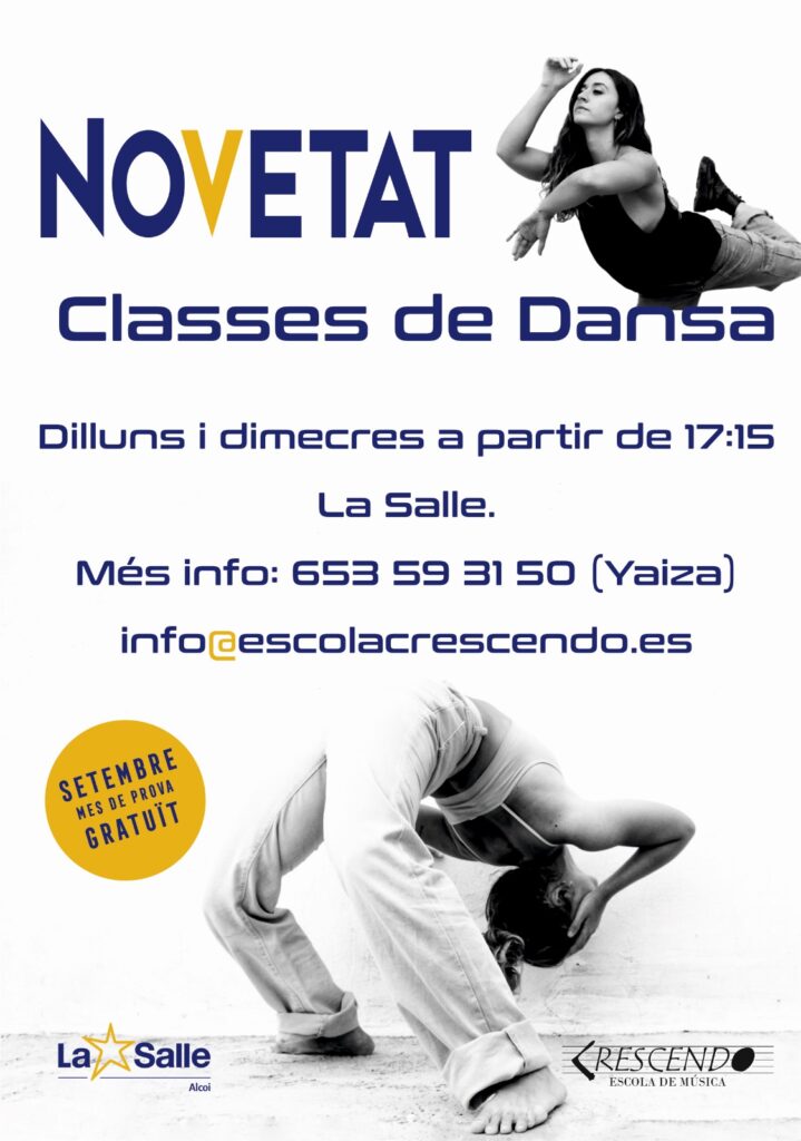 Tota la informació relativa a Escola Musical Crescendo en Alcoy (Alacant). Tlf: 650 948 088. En la nostra web escolacrescendo.es clases de danca alcoi Enguany tenim una novetat, CLASSES DE DANSA!