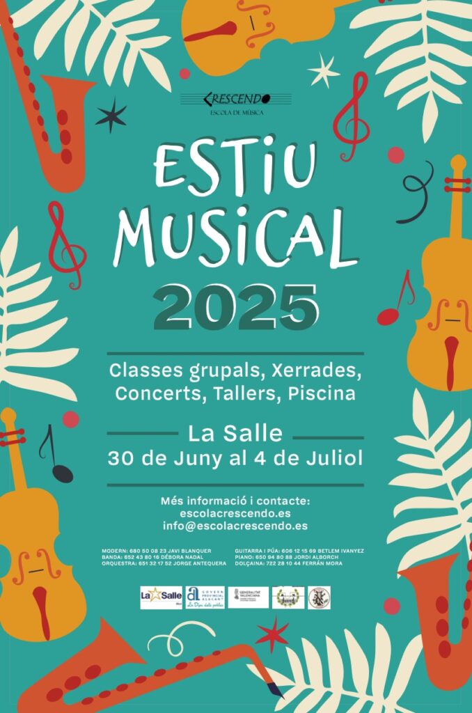 Tota la informació relativa a Escola Musical Crescendo en Alcoi (Alacant). Tlf: 650 948 088. En la nostra web escolacrescendo.es estiu musical crescendo alcoi 2025 Estiu Musical Crescendo 2025